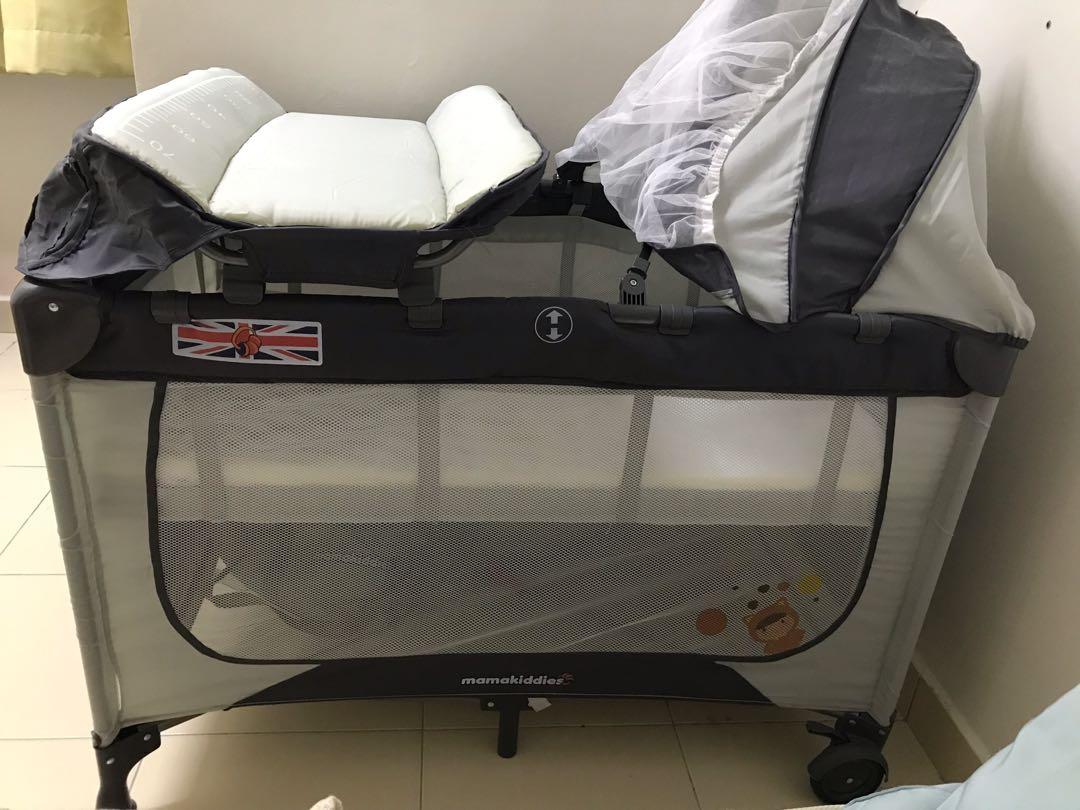 Portable infant baby cot playpen travel bed with side slide door, Babies & Kids, Baby Nursery