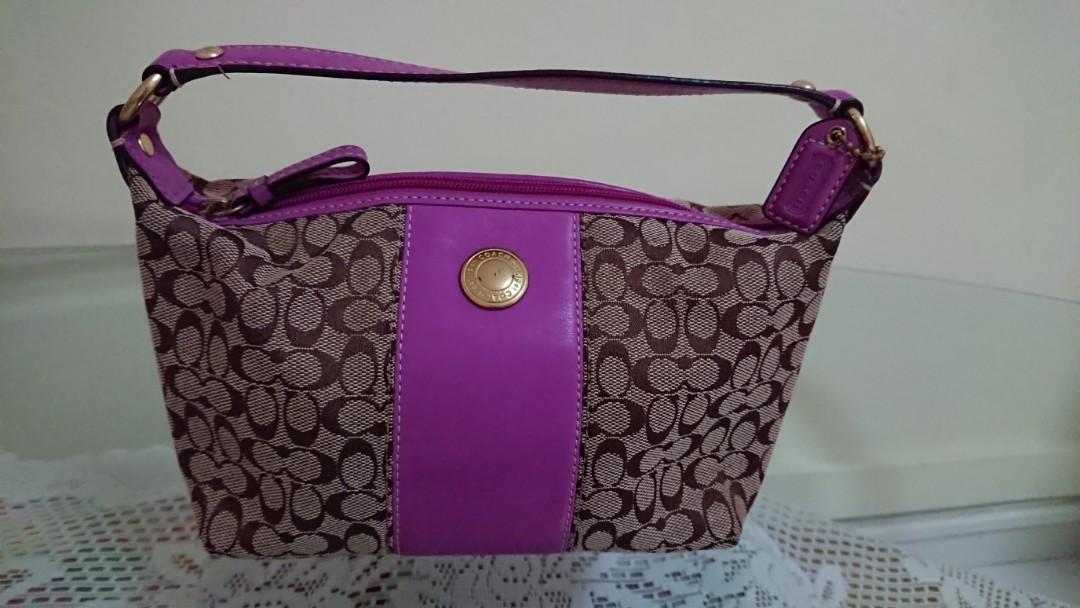 Preloved COACH Purple small zip handbag, Luxury, Bags & Wallets on Carousell