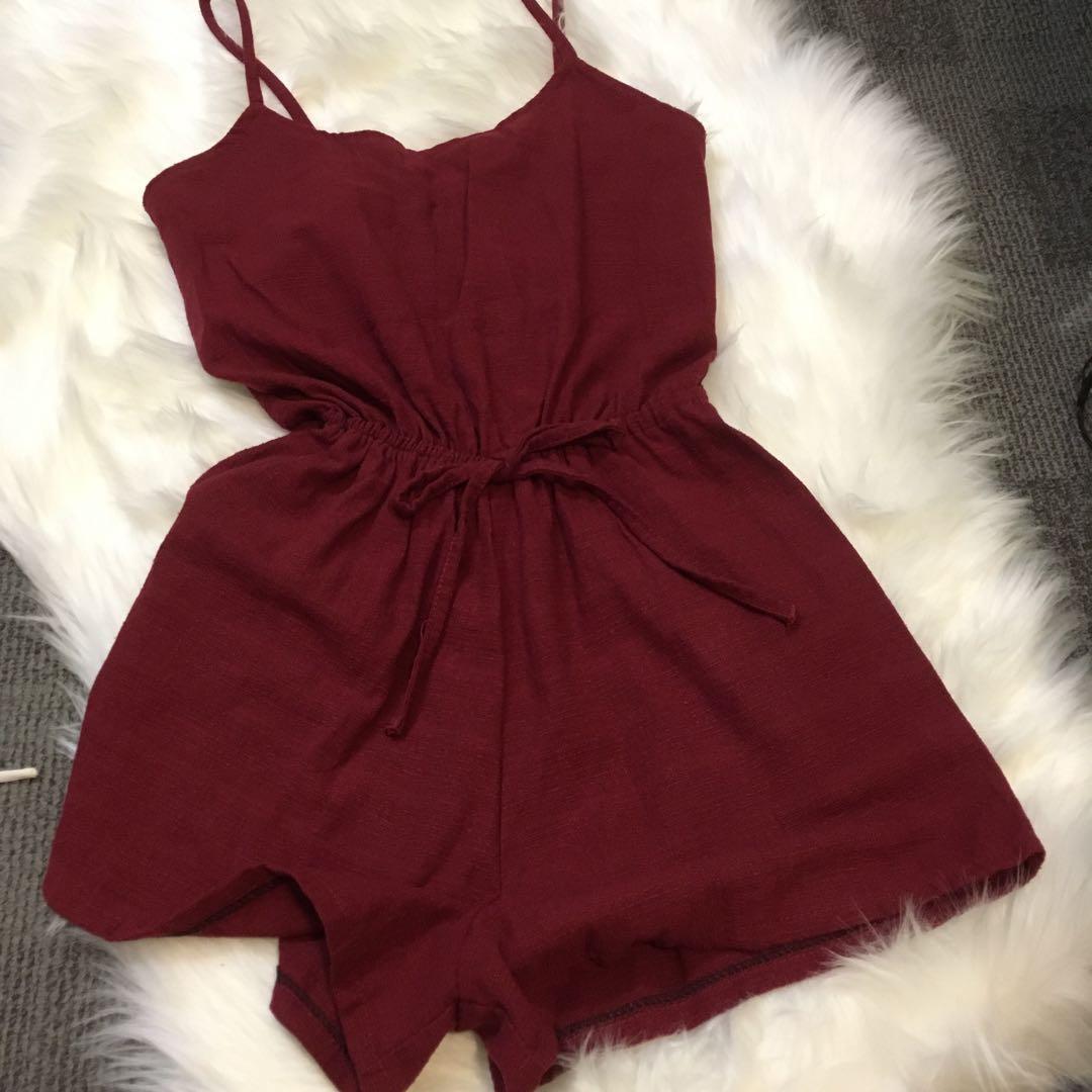 Red playsuit (Category: Clothes) located in Auckland. Submitted by born_a_petite (Listing ID 217630395, Image 1). Description: Fits size 6-8.