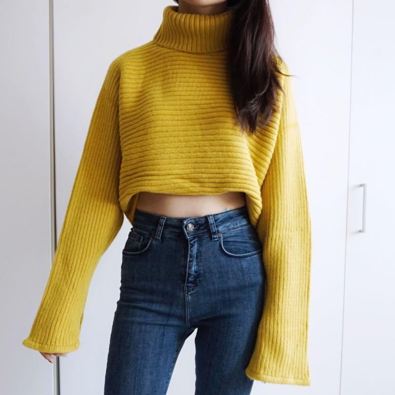 Ribbed Turtleneck Cropped Sweater 
