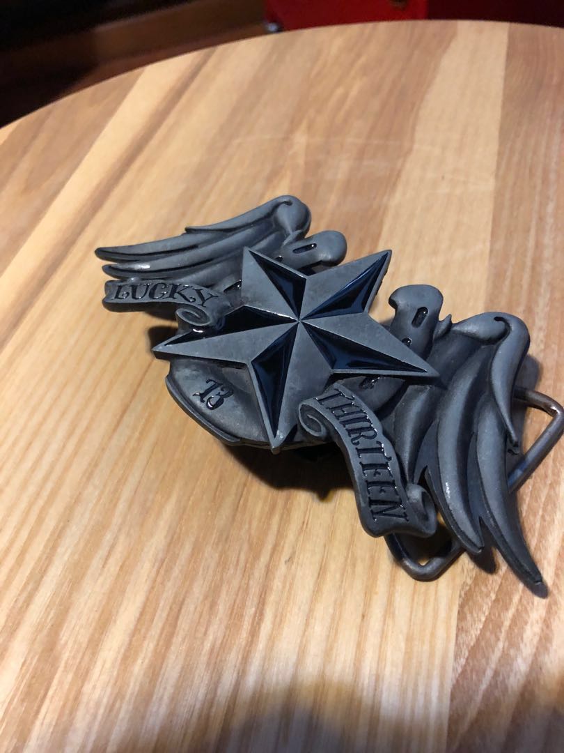 Vintage Lucky 13 pewter rockabilly belt buckle with zippo lighter