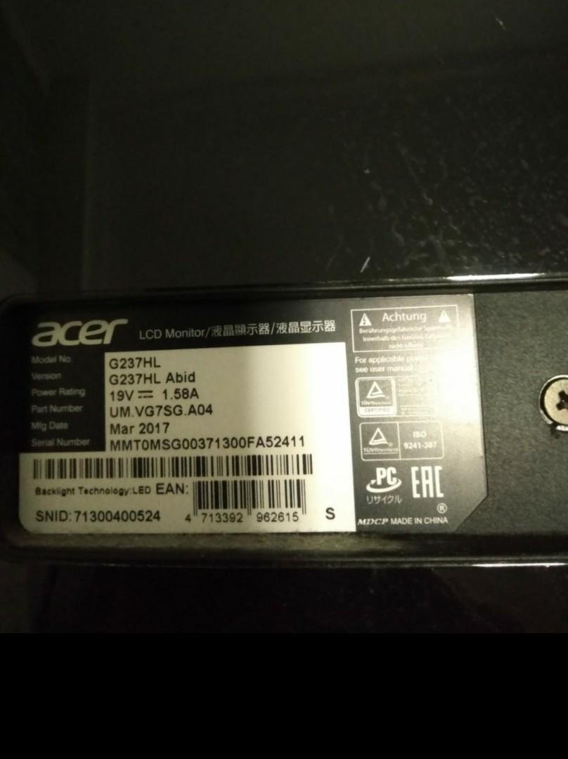 ACER G237HL ABID LCD MONITOR, Computers 