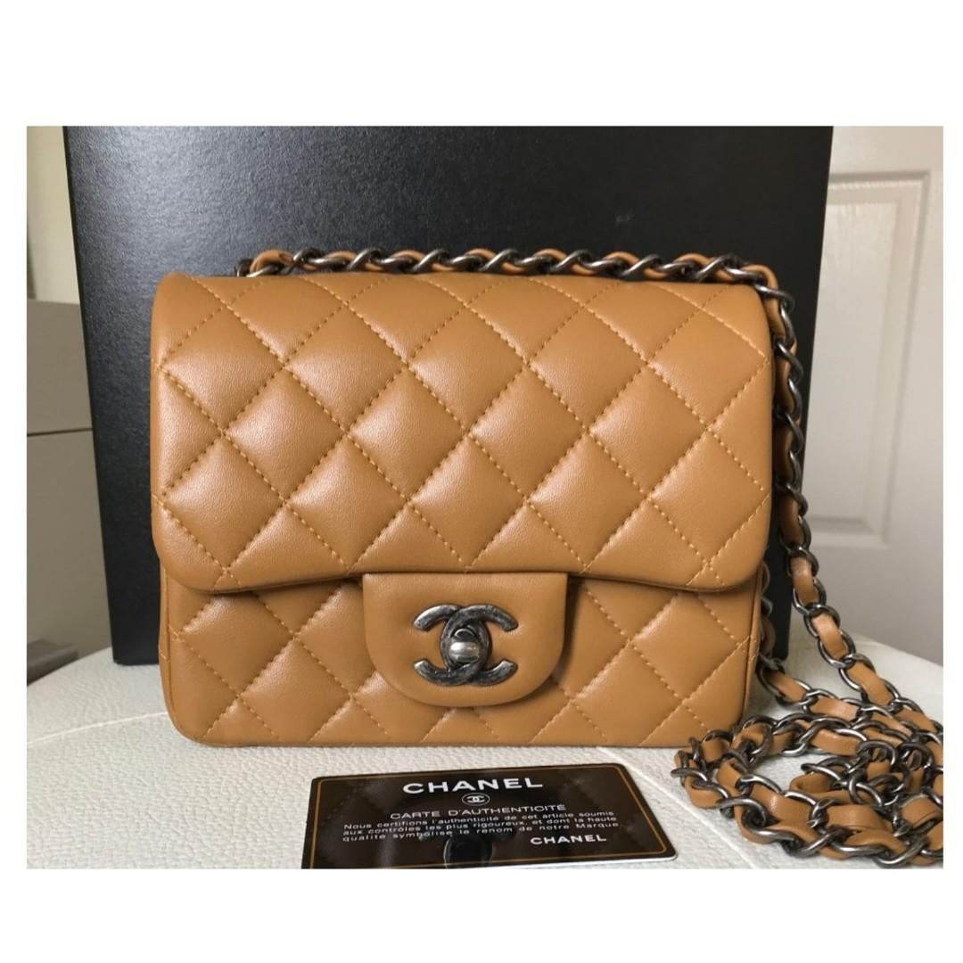 Authentic Chanel Classic Mini Square Caramel Flap Bag