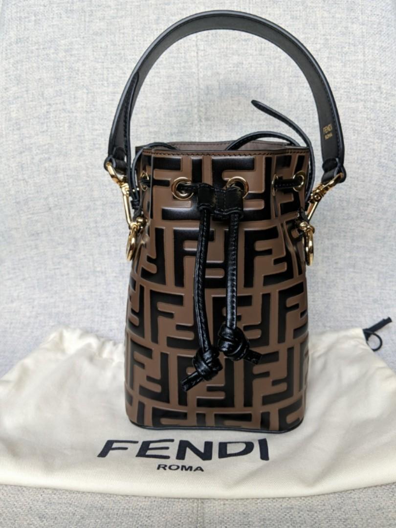 fendi mon tresor logo bucket bag
