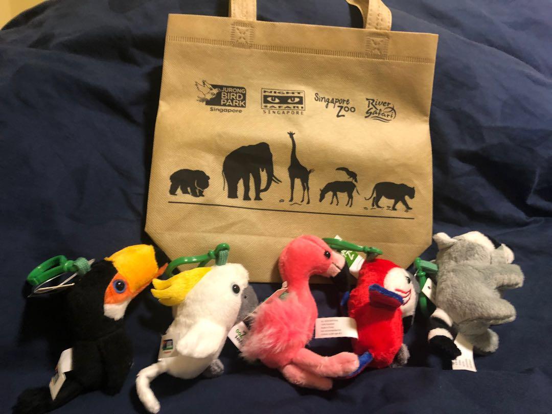 BNIT Singapore Zoo / Jurong Bird Park Plush Key Chain x5, Hobbies