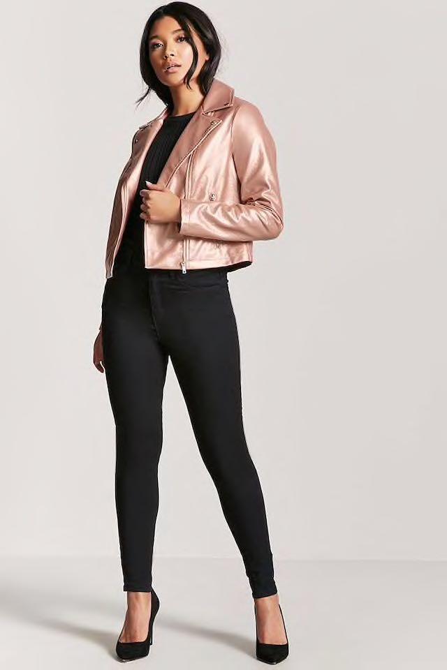 BNWT Forever 21 F21 Dusty Rose Metallic Moto Biker Jacket Women s Fashion Coats Jackets and Outerwear on Carousell
