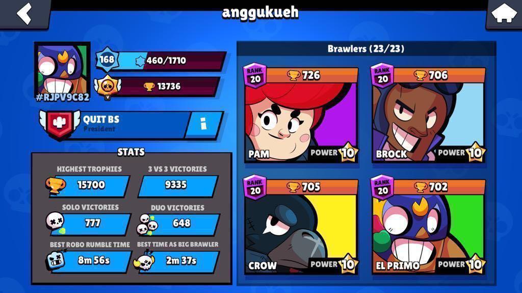 Brawlstars 15 7k Account With All 23 Brawlers Former President Of Tribe Kuku Toys Games Video Gaming Video Games On Carousell