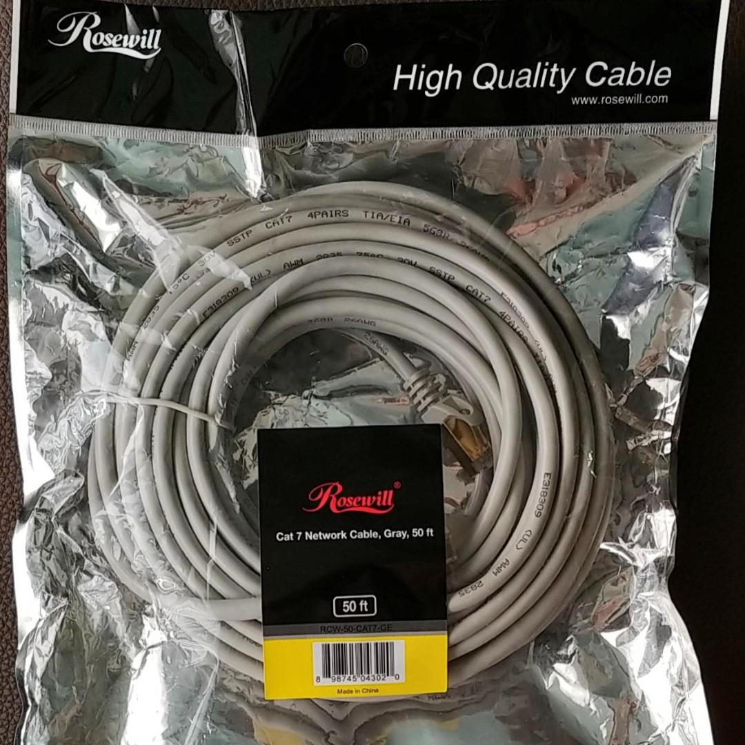 Cat 7 Rj45 Network Cable 50 Feet Grey Gigabit Speed Up To 10