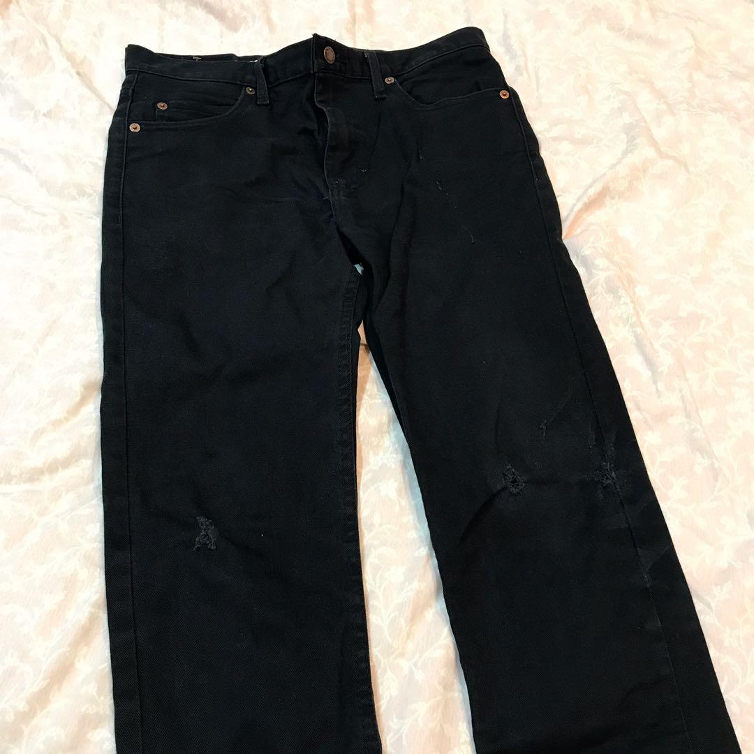 dickies 尺寸w29 黑色 窄版 工作长裤 膝盖有破, 他的时尚, 裤子在