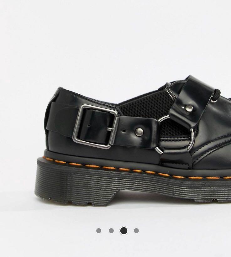 dr martens fulmar black leather harness flat shoes