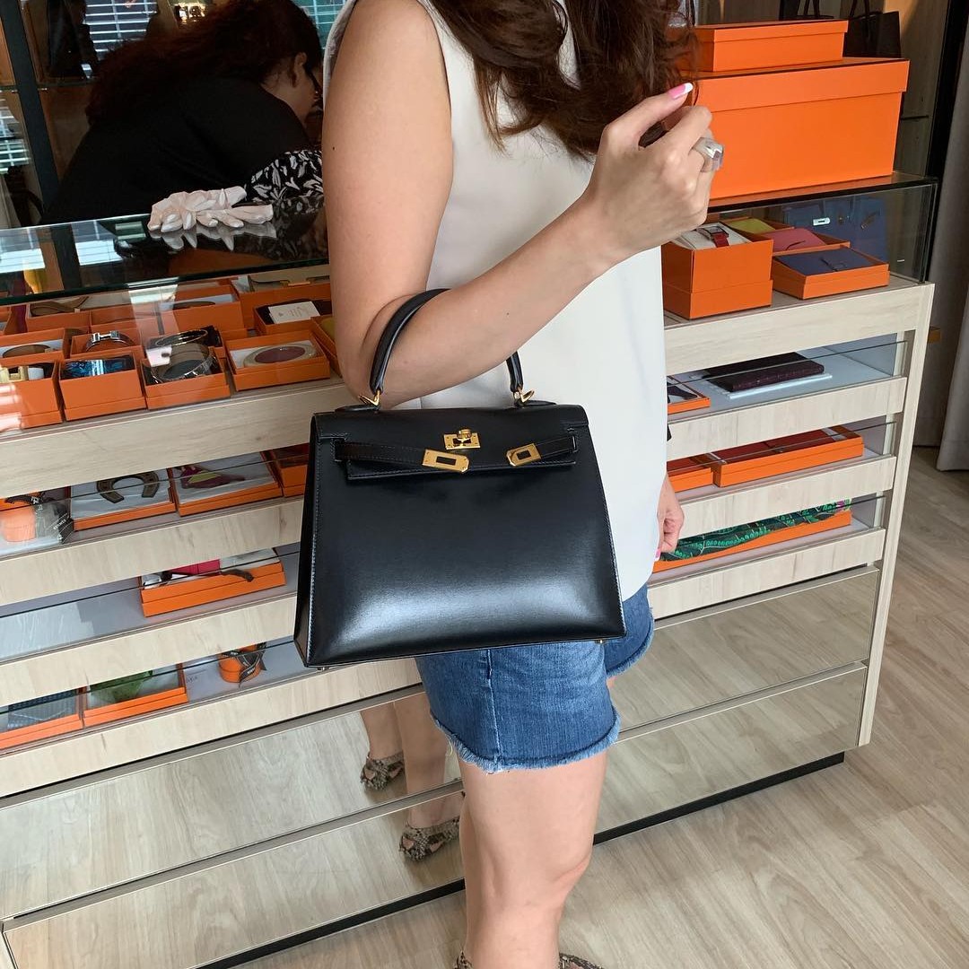 Hermes Kelly 25 Sellier Black Box Gold Hardware 