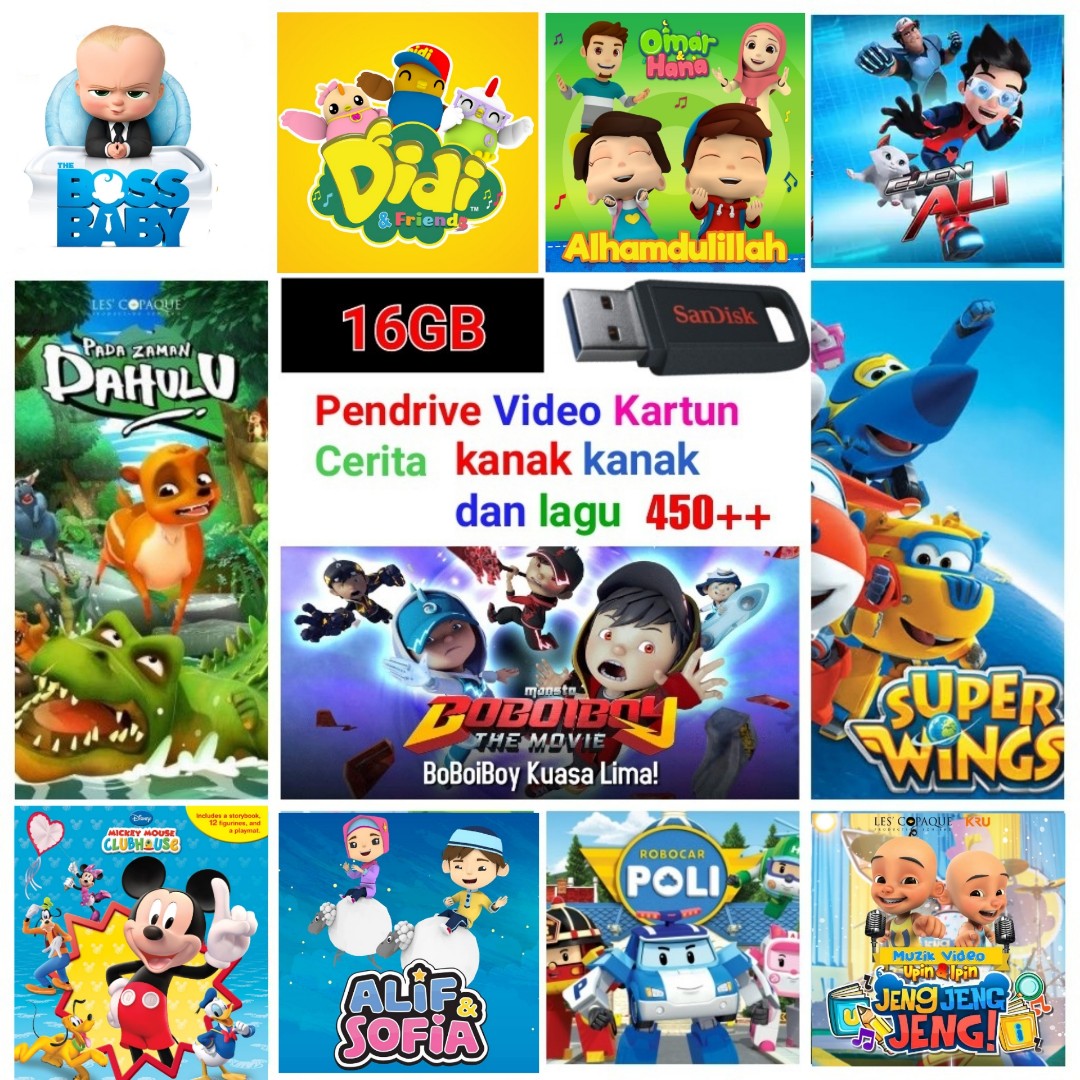 Pendrive Video Kartun Dan Lagu Koleksi Untuk Kanak Kanak 16gb