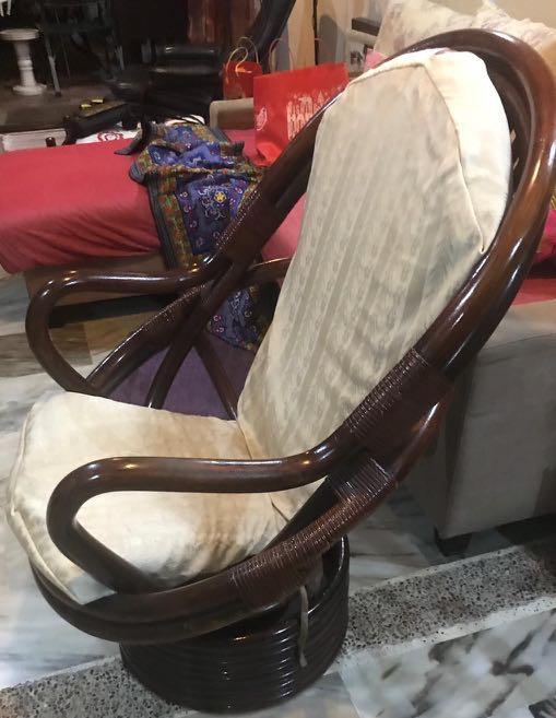 Rattan swivel chair w cushion backing used Furniture Home Living Furniture Chairs on Carousell