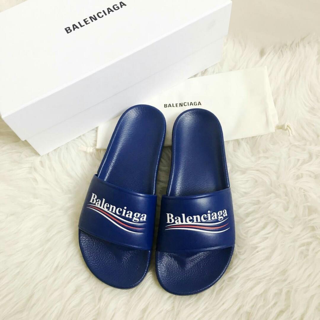 blue balenciaga slides