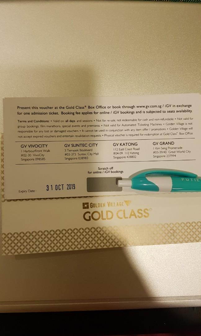 Golden Village Gv Gold Class Movie Tickets Entertainment Gift Cards Vouchers On Carousell Flight tickets is now more easy to handle your owns. carousell