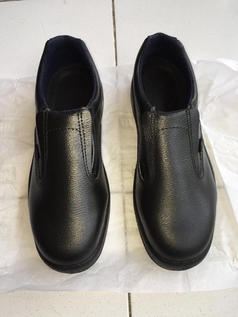 Men leather black working shoes safety 
