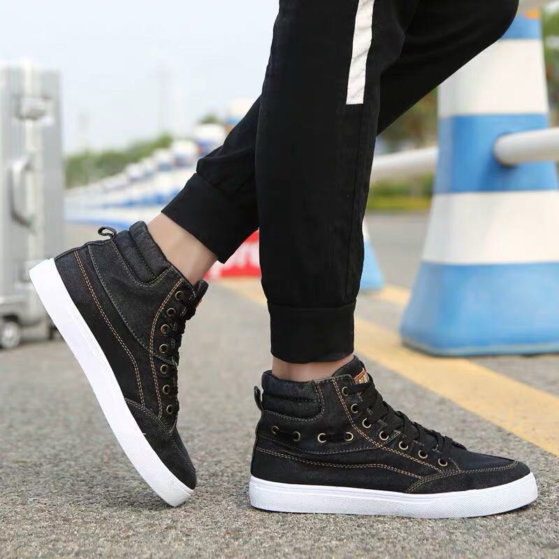 Men S Fashion Style High Cut Jeans Lace Up Sneakers Shoes Men S Fashion Footwear Sneakers On Carousell