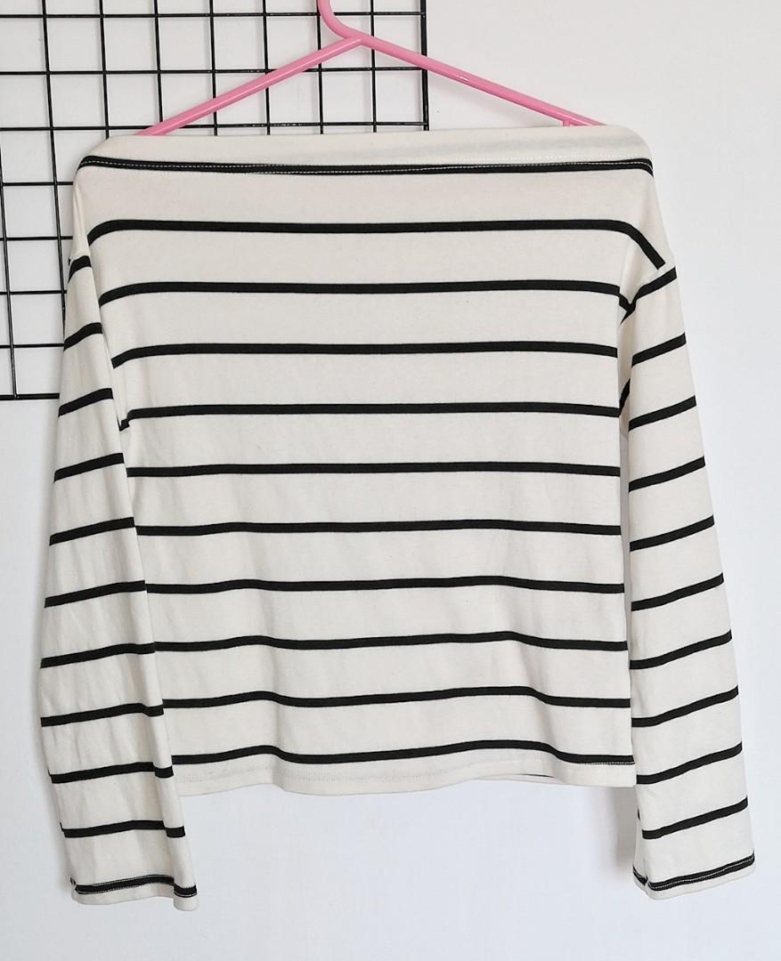 横条纹 黑色上衣 平口