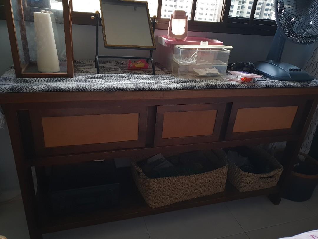 Cabinate Rubber Wood Leather Furniture Shelves Drawers On