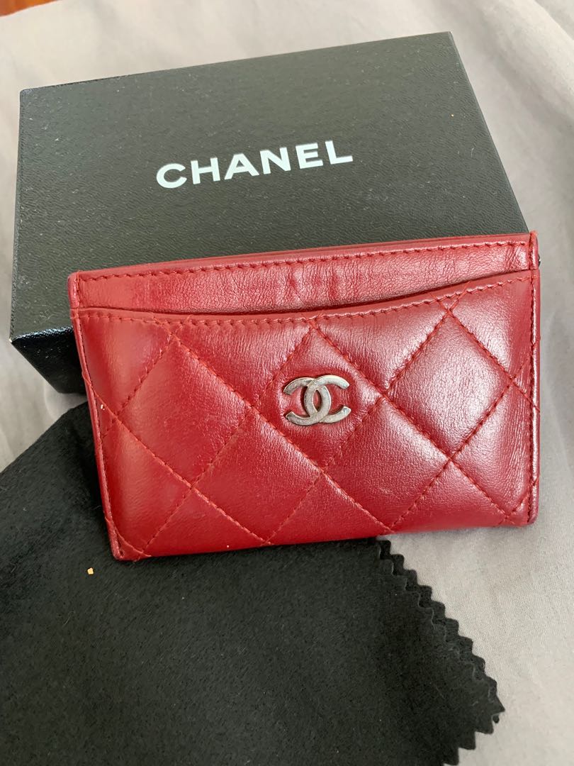 Chanel Card Holder Red Lambskin, Luxury, Bags & Wallets on Carousell