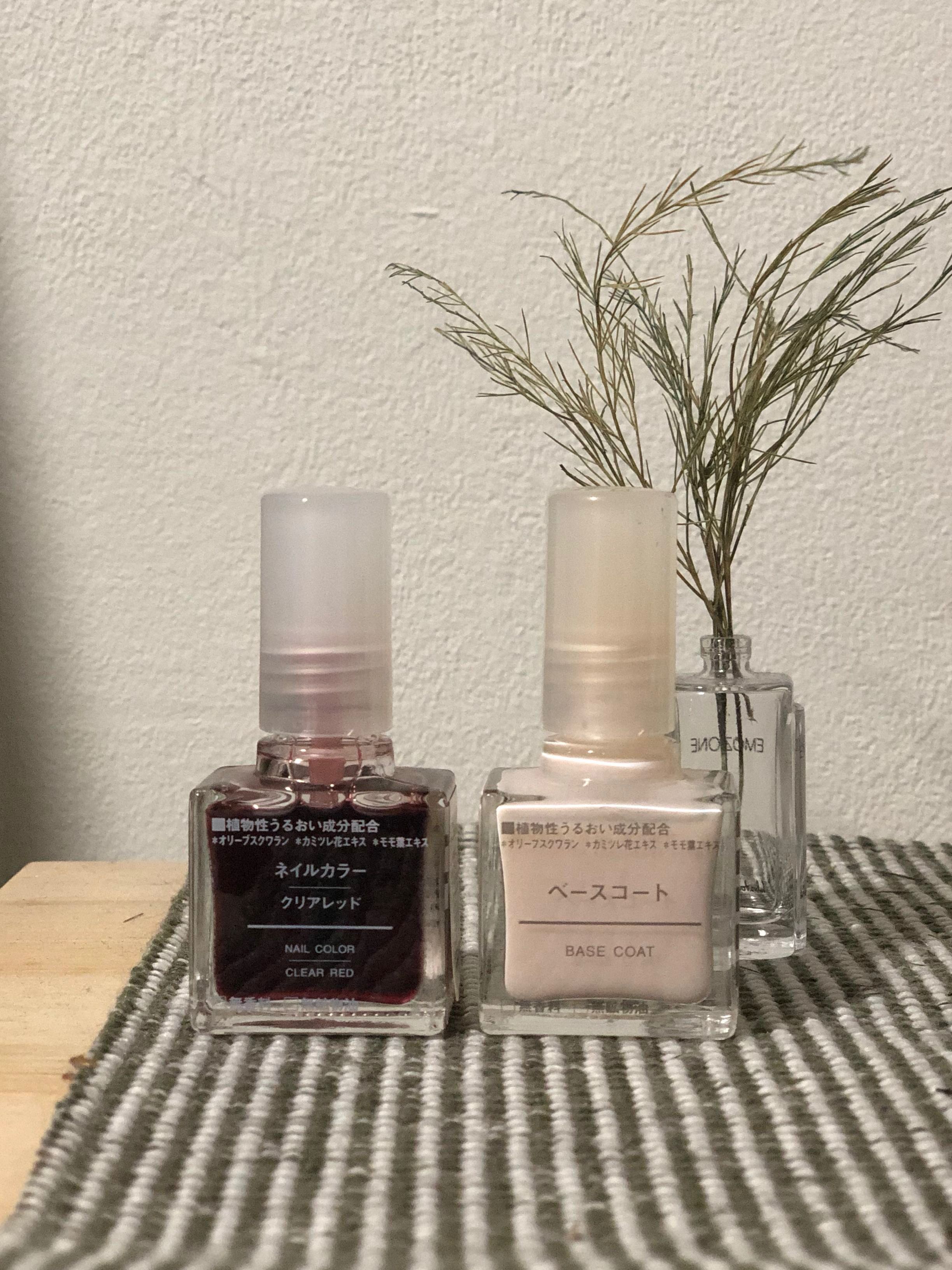 MUJI Clear Red Nail Polish + Base Coat bundle, Beauty & Personal Care