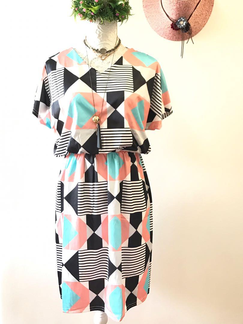 Plus Size Argyle Printed Dress With Garterized Waist Women S Fashion Clothes Dresses Skirts On Carousell