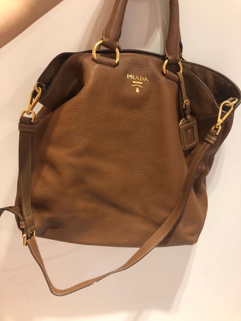 prada brown leather tote bag