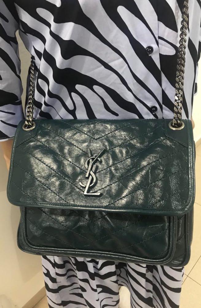 Saint Laurent YSL Medium Niki Bag in Crinkled Vintage Leather
