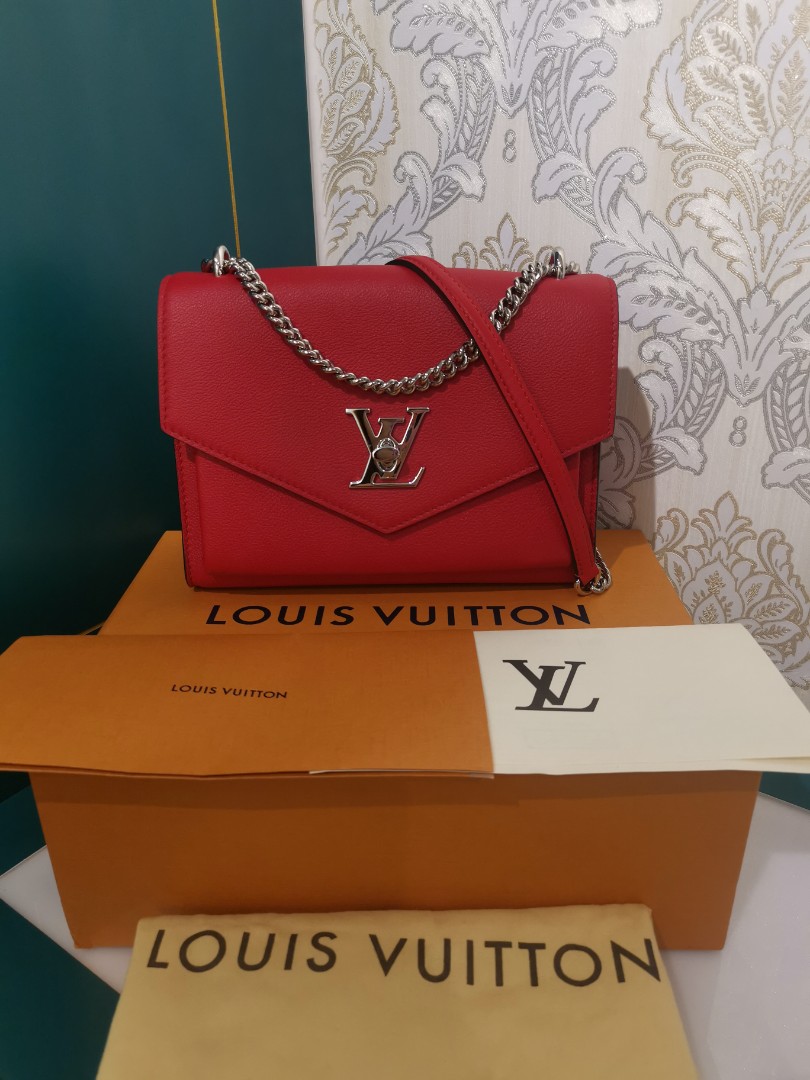 Louis Vuitton Red Pebbled Leather Mylockme Bb Bag