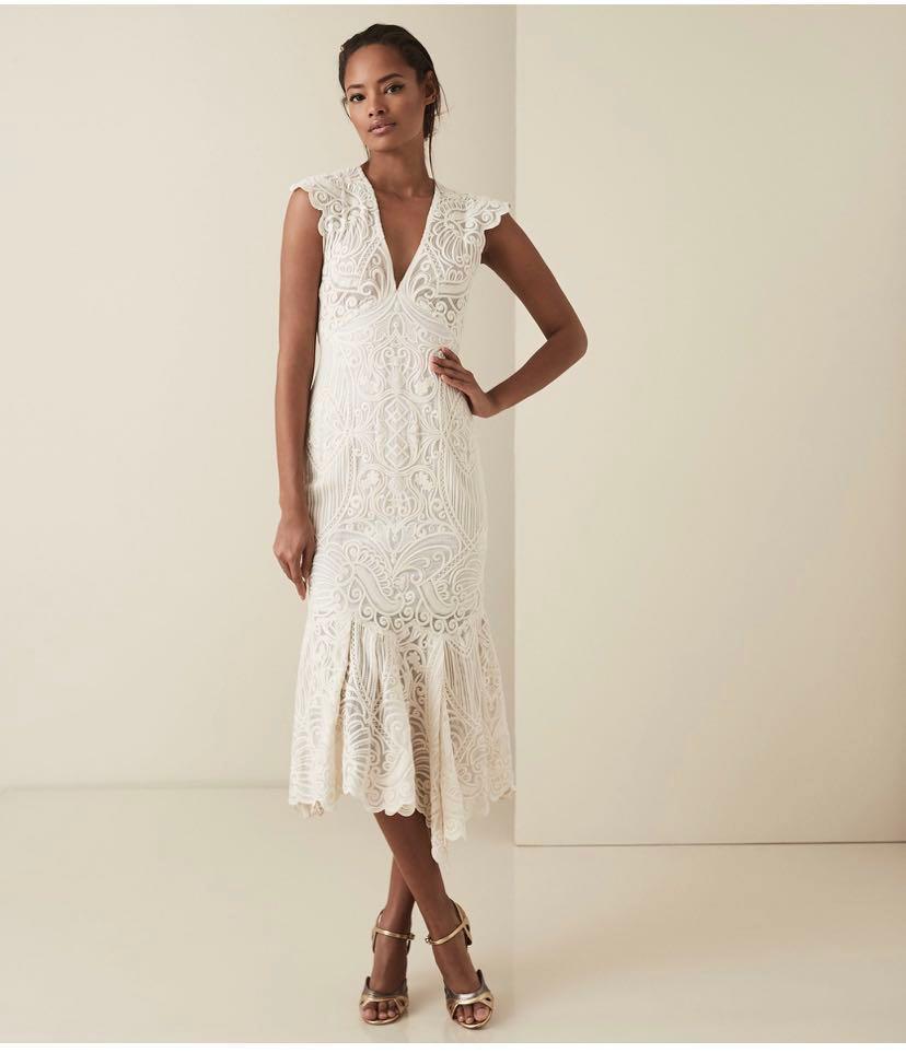 BNWT Authentic Reiss Anastasia Fluted Hem Dress, Women's Fashion