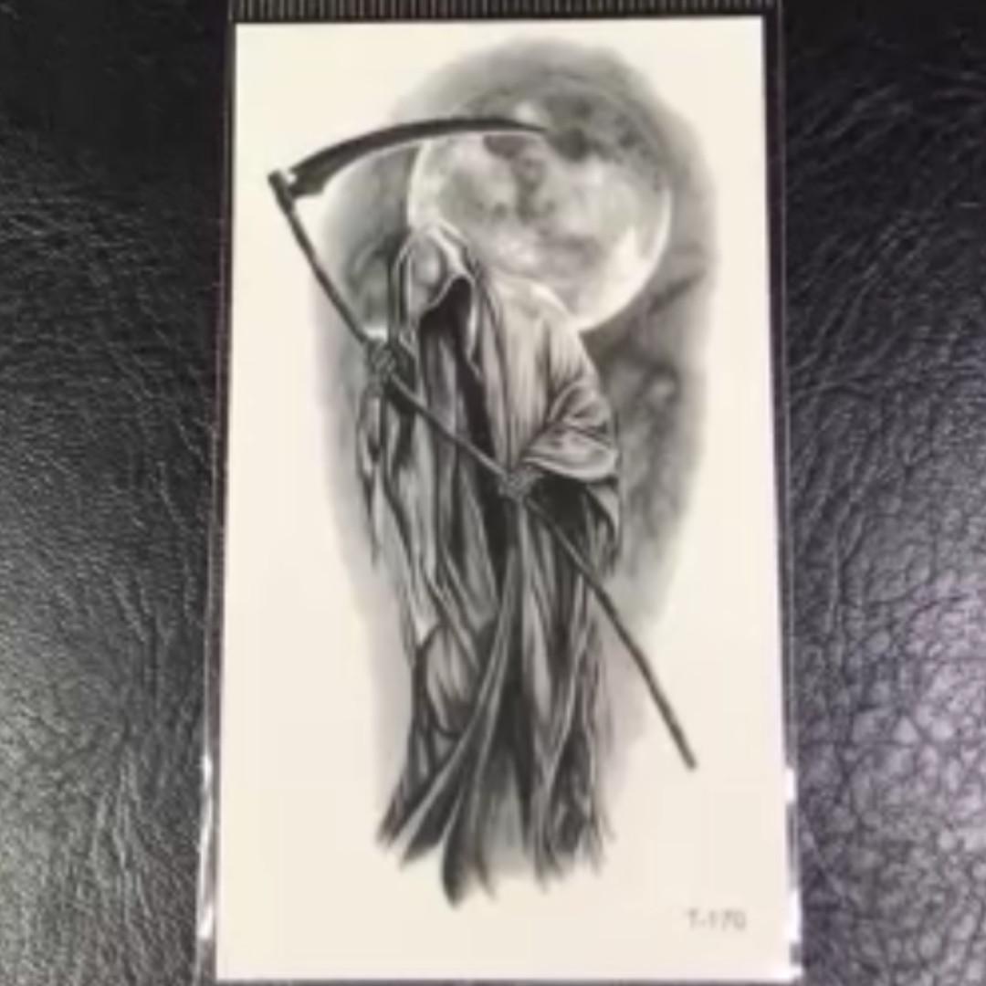 Grim Reaper Halloween Minimalist Temporary Tattoo Sticker Health