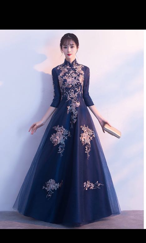 Muslimah Blue Dress Cheongsam Cutting