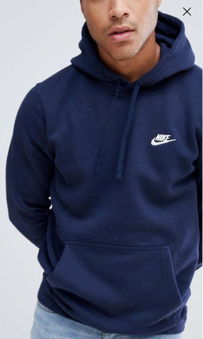 nike pullover hoodie with swoosh logo in navy