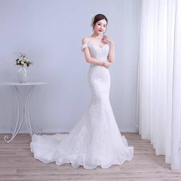 Wedding Gown Mermaid Off Shoulder White Train Women S Fashion