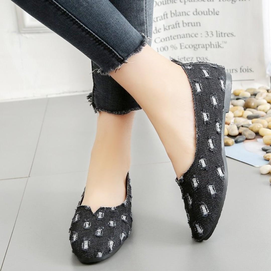Women Korean Fashion Trend Denim Wild Holes Casual Flat Shoes