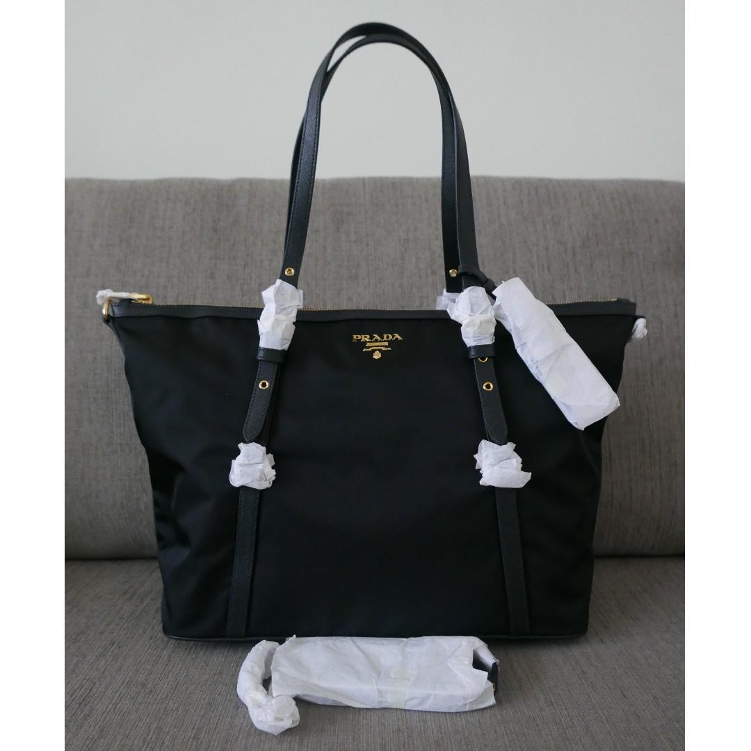 Prada Tessuto Saffiano Nero Black, Luxury, Bags & Wallets on Carousell