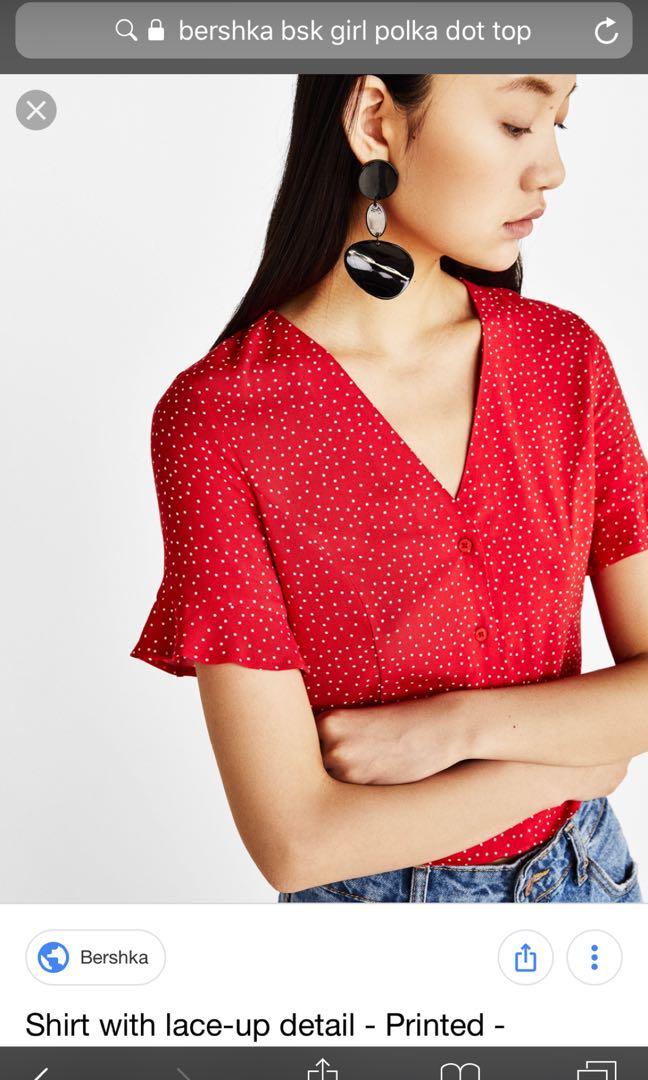 red and white polka dot top
