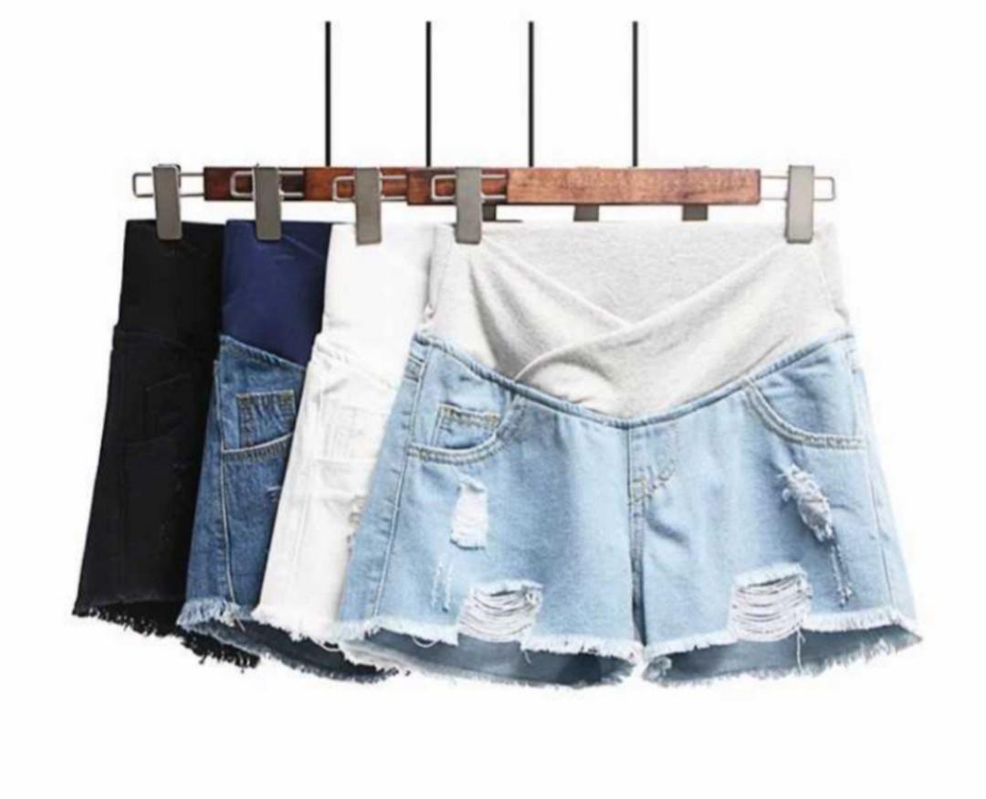 white maternity jean shorts