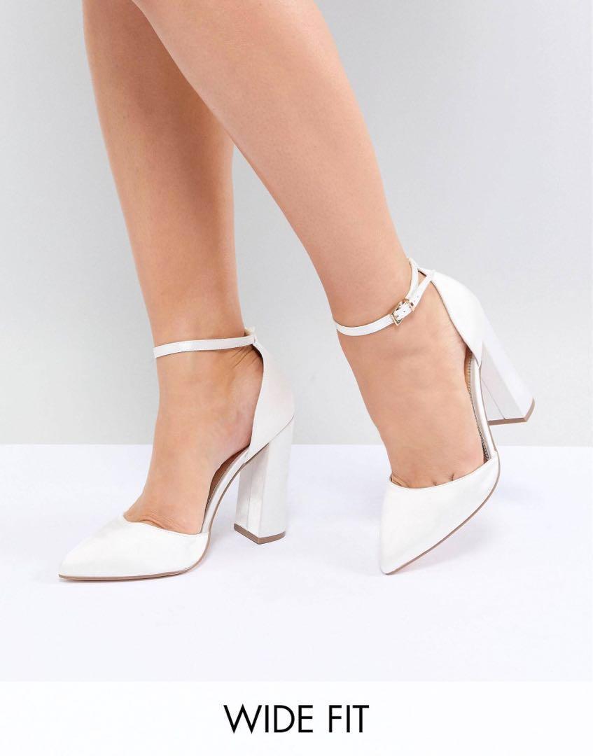 white pointed block heels