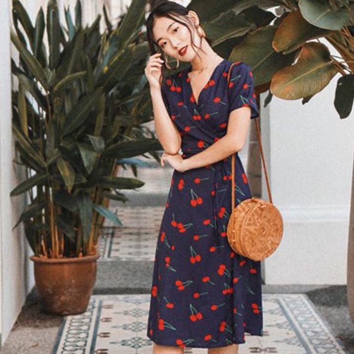 Navy blue shop cherry dress