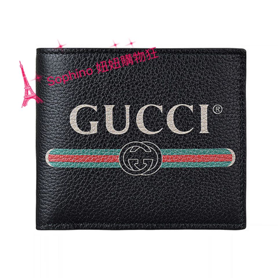 gucci 黑色牛皮 logo 8卡 短夹
