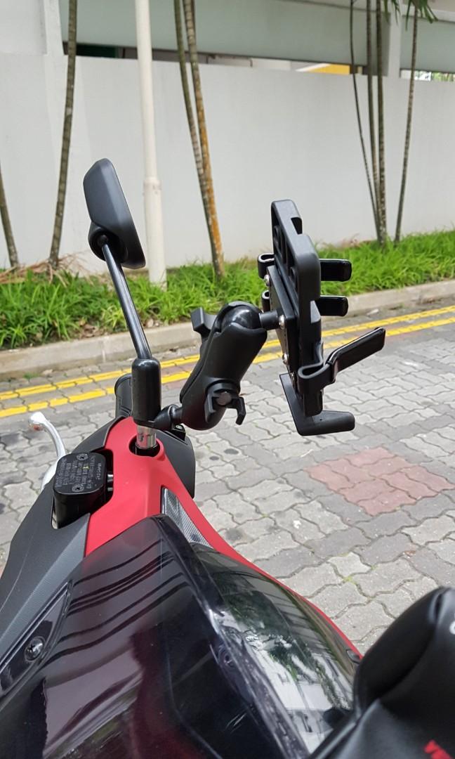 Motorcycle M8 - M10 Mirror Mount & Quick Grip XL Holder for iPhone 11 (sku 52269)