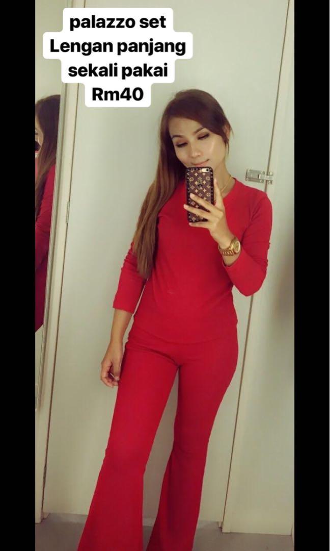 Palazzo Set Merah Women S Fashion Clothes Tops On Carousell