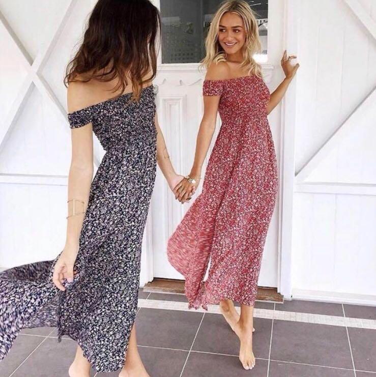 Red Floral Off Shoulder Maxi Dress Women s Fashion Dresses