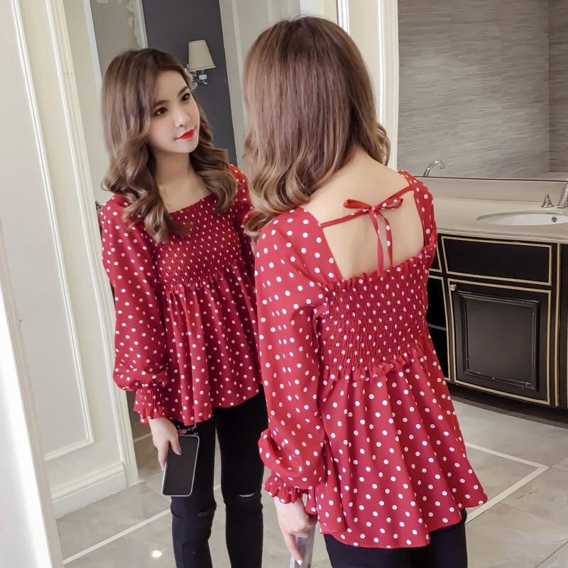 square neck polka dot top