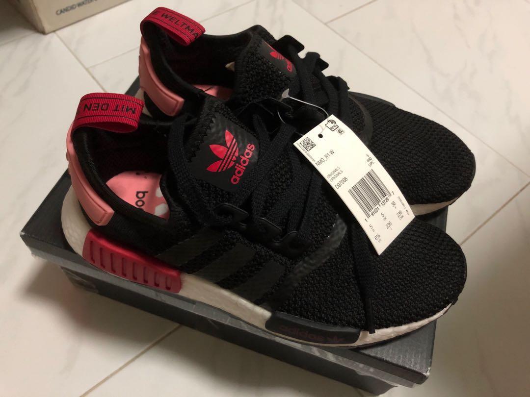 Originals nmd r1  shop women's black/tactile rose/bold red