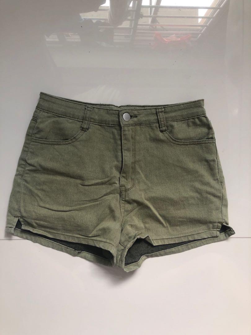 army green denim shorts
