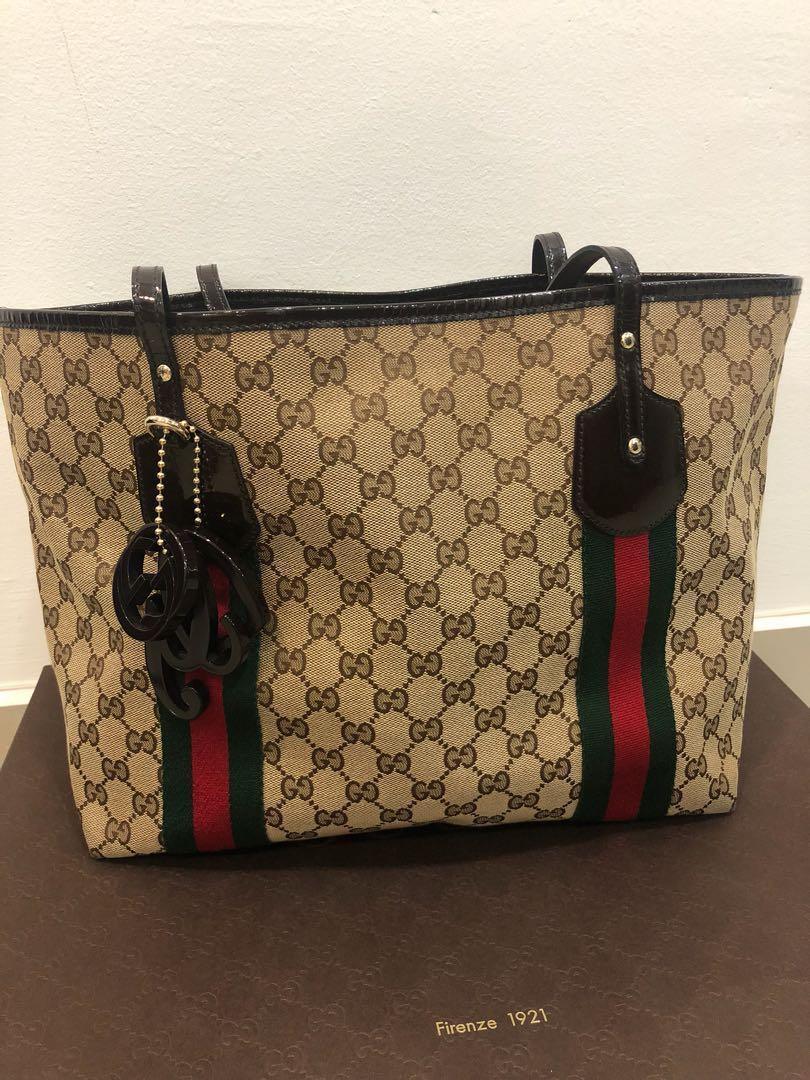 Promotion'Authentic Gucci Neverfull Tote Bag With Charm, Luxury