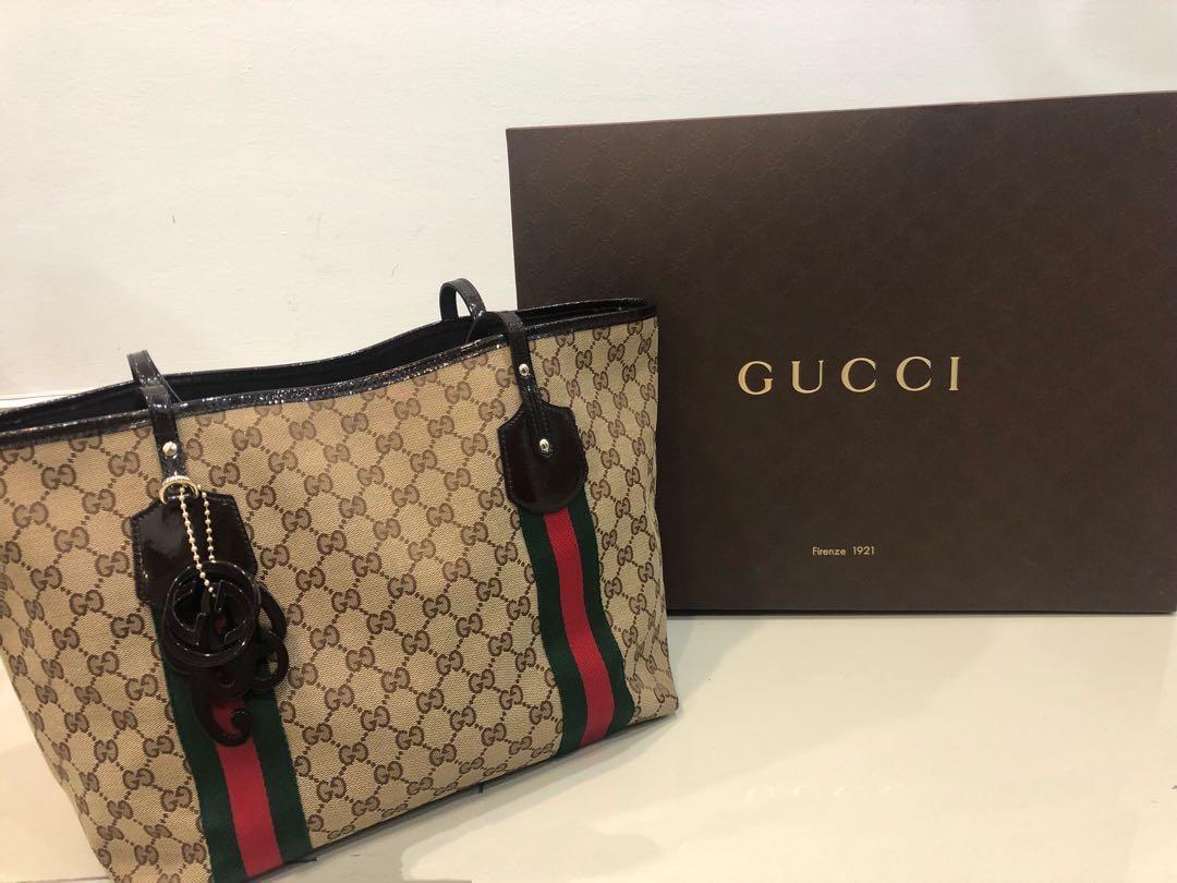 Promotion'Authentic Gucci Neverfull Tote Bag With Charm, Luxury