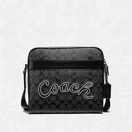 COACH CHARLES CAMERA BAG IN SIGNATURE CANVAS WITH COACH SCRIPT